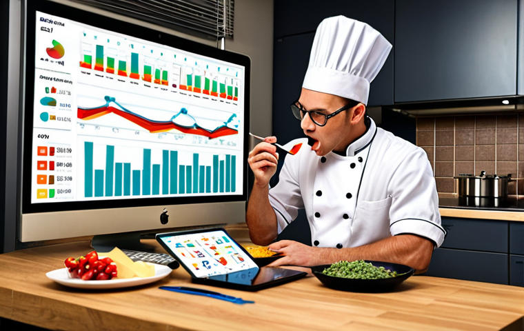 The Data Chef**

Prompt: *A chef in a modern kitchen, surrounded by data visualizations (charts, graphs). He's tasting a spoonful of data, with a thoughtful expression. Ingredients (data points) are neatly organized. Focus on vibrant colors and a clean, informative style.*

**