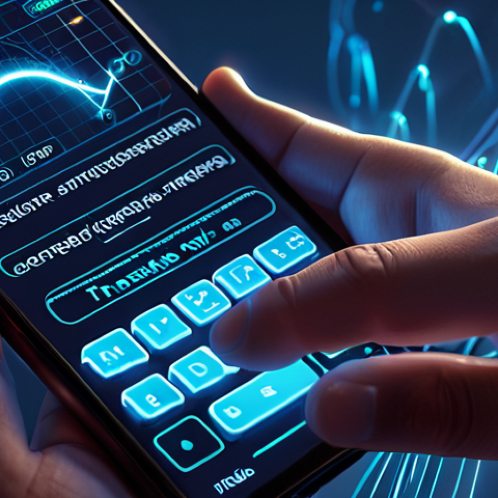 **Prompt:** A close-up of a human hand typing on a glowing, futuristic smartphone keyboard. Dynamic, flowing word suggestions emerge from the keyboard, forming an intuitive arc of light and text. In the background, subtle, interconnected nodes and abstract data streams visually represent "states" and "transition probabilities," highlighting the concept of current input predicting the future. The overall aesthetic is modern, intelligent, and showcases the "magic of prediction" in everyday AI. `futuristic smartphone, predictive text, glowing word suggestions, human hand typing, dynamic light arc, abstract data network, interconnected nodes, digital flow, AI prediction, modern tech, seamless interface, concept art, high detail, volumetric lighting, low-poly elements, bokeh, soft glow`