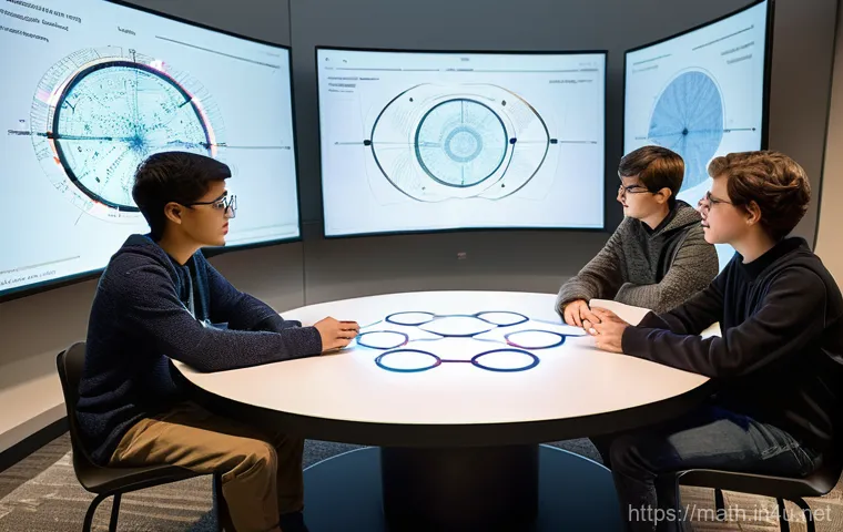 수학과 양자역학의 관계 - A highly concentrated female researcher, in her early thirties, wearing a clean, modern lab coat and... 수학과 양자역학의 관계 - A highly concentrated female researcher, in her early thirties, wearing a clean, modern lab coat and...